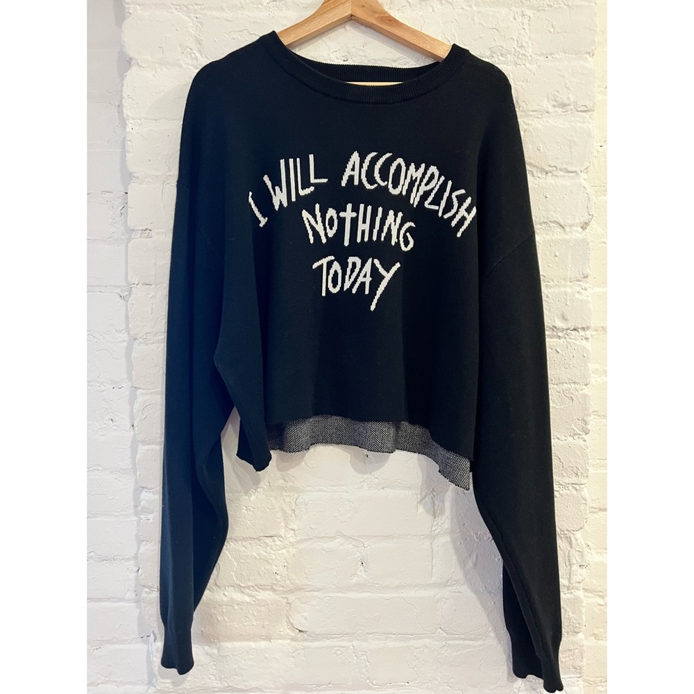 Teddy Fresh DIY Cropped Accomplish Nothing Sweater Size Extra Large